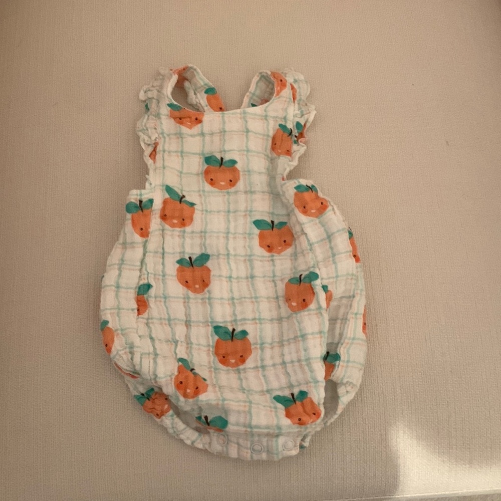 Angel Dear Peach and plaid bubble romper